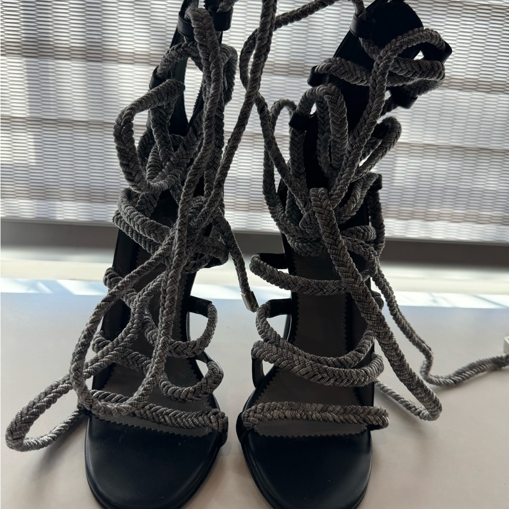 Monika Chiang black leather and silver straps heels. Size 37.5